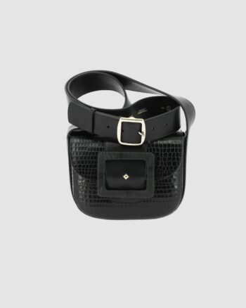 Sac Le June Mushu Herbert Frère Sœur en cuir embossé noir avec boucle rectangulaire et bandoulière réglable