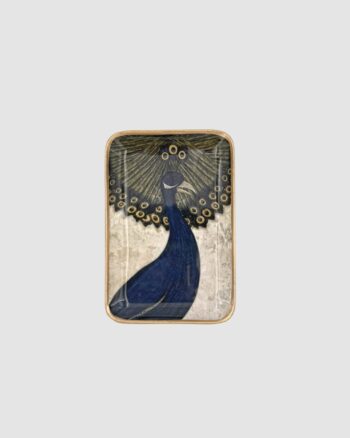 Plateau Solo Les Paons Boncoeurs en aluminium émaillé avec motif paon et bordure dorée