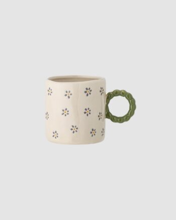 Tasse Dorthea Bloomingville en grès blanc avec fleurs peintes à la main