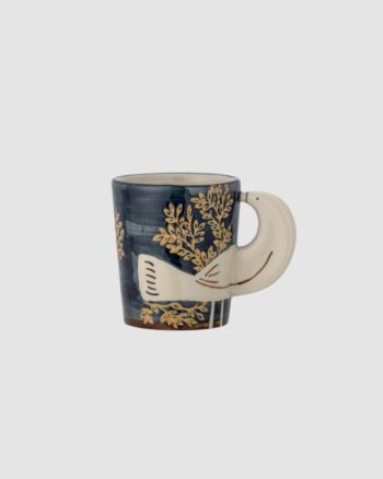 Tasse Hezha Bloomingville en grès bleu avec motif oiseau en relief peint à la main