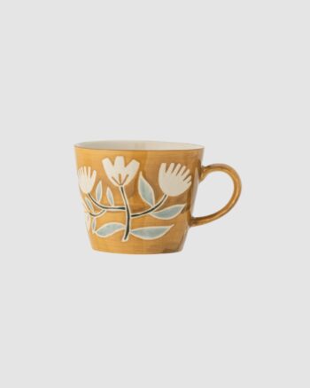Tangier Tasse Bloomingville orange en grès décorée à la main avec motifs floraux