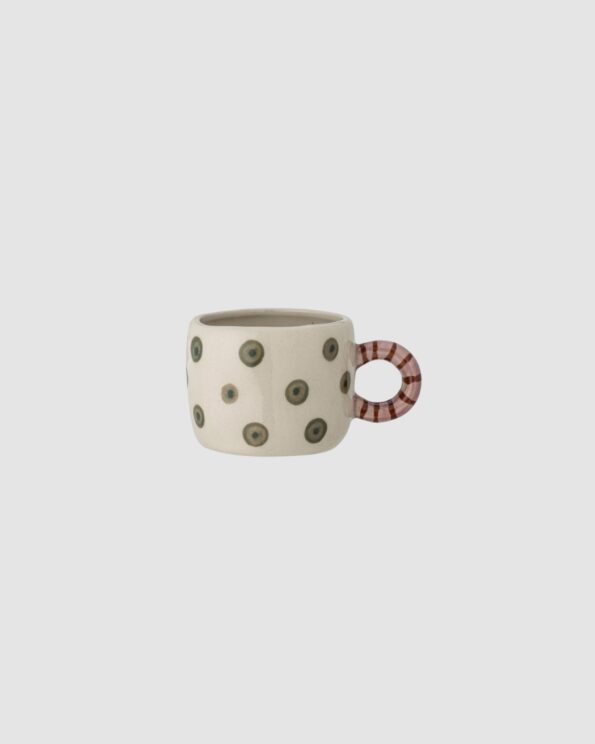 Tasse Nini Bloomingville en grès vert avec anse rayée rouge et rose