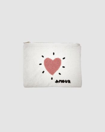 Trousse Cœur Amour Opjet – Accessoire pratique en toile avec cœur rose brodé
