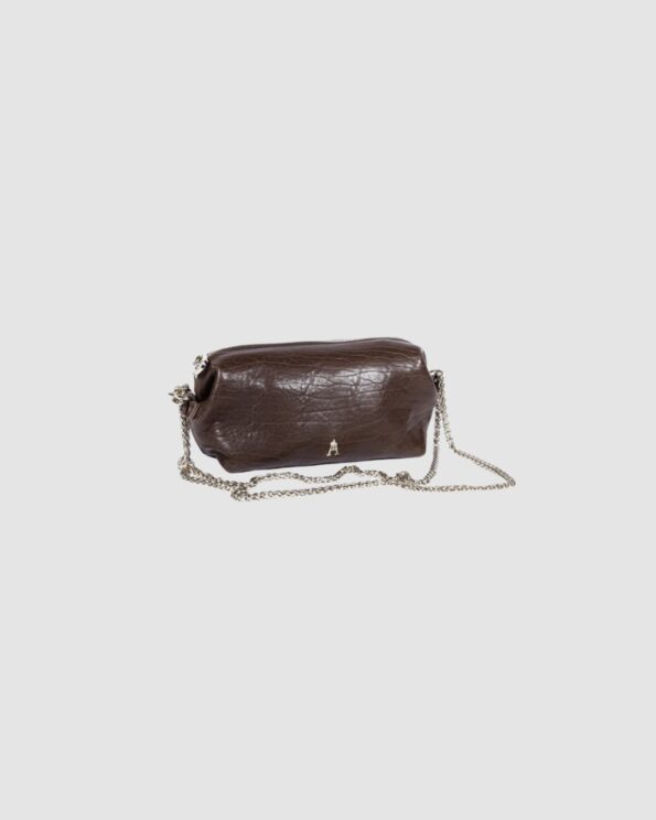 Sac Nuage Bubble Brun en cuir avec chaîne argent – Craie Studio