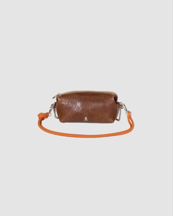 Nuage Bubble Havana Craie Studio – Pochette cuir d’agneau bubble avec bandoulière mandarine
