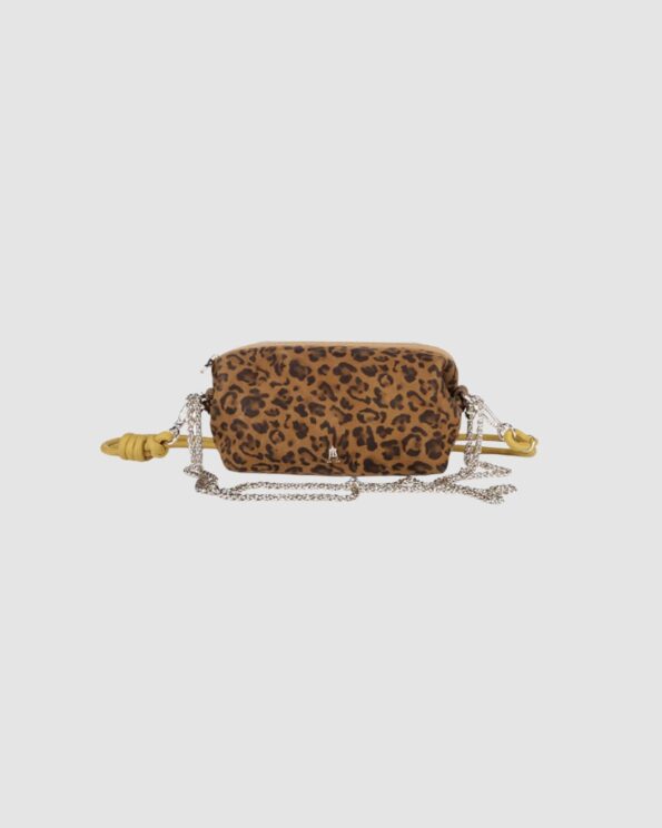 Nuage Léo Tan Craie Studio – Pochette léopard en cuir avec chaîne dorée
