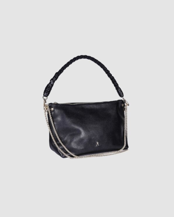 Mallow Twist Grainé Noir Craie Studio – Sac en cuir avec poignée tressée et chaîne dorée