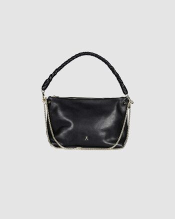 Mallow Twist Grainé Noir Craie Studio – Sac en cuir avec poignée tressée et chaîne dorée