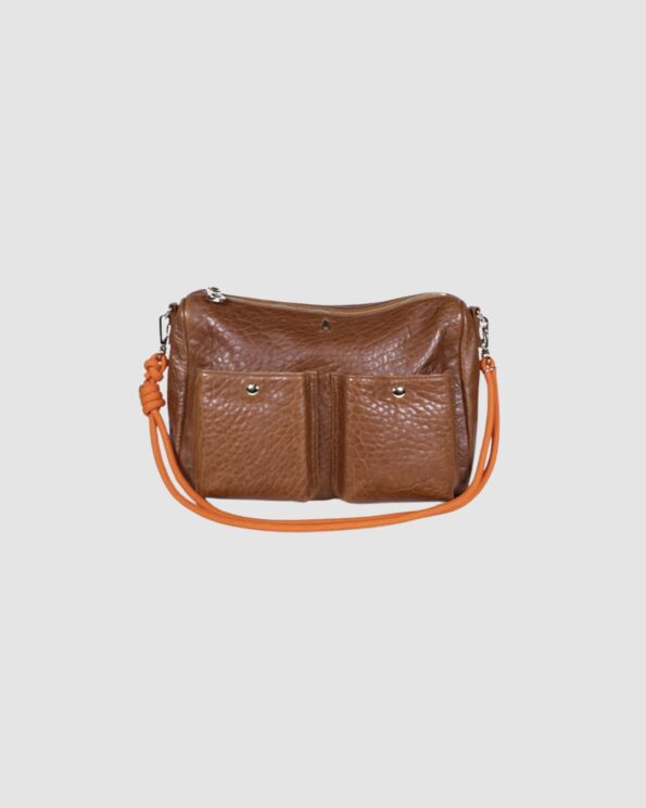 Sac Système Bubble Havana Craie en cuir d’agneau avec bandoulière mandarine