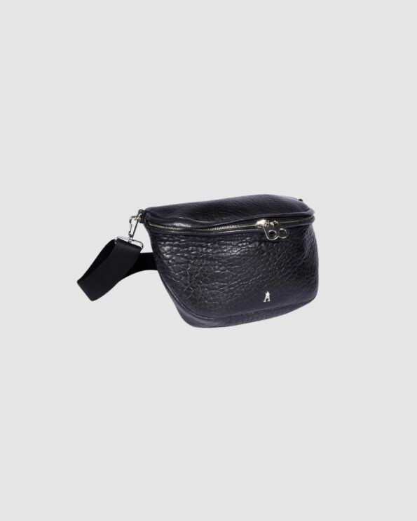 Big Banane Bubble Noir Craie en cuir d’agneau bubble avec bandoulière coton