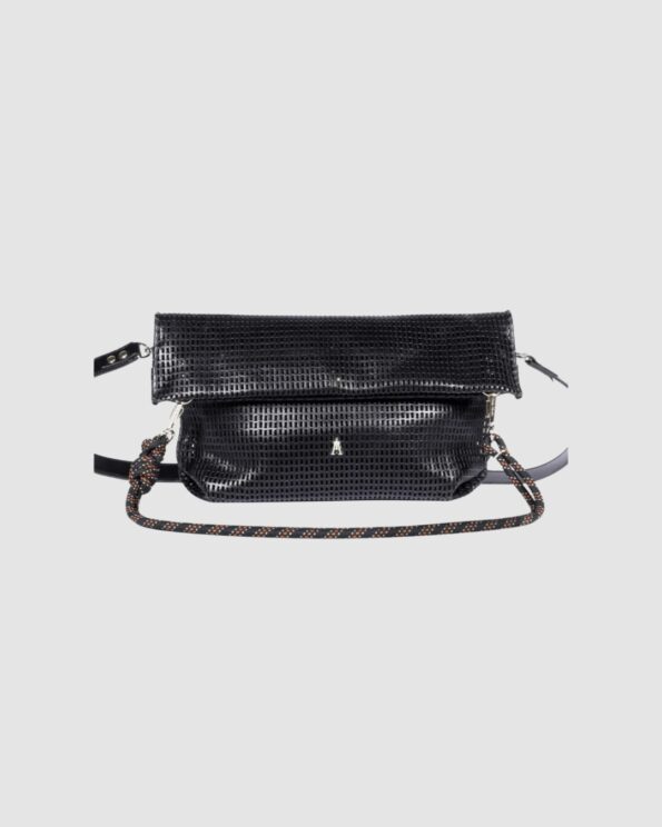 sac Mid Perforé Noir Craie Studio en cuir de veau perforé avec bandoulière corde