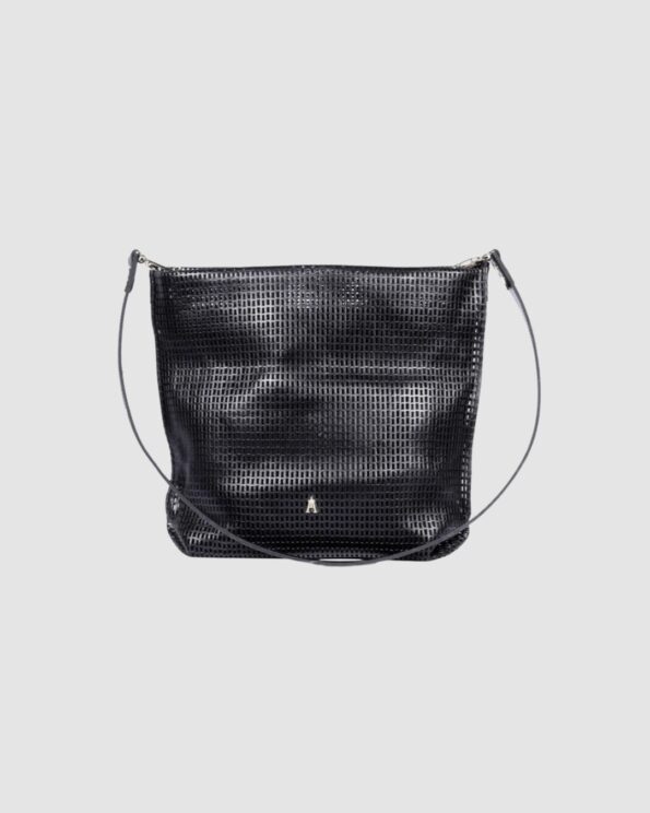 Sac Mid Perforé Noir Craie Studio en cuir perforé porté cabas