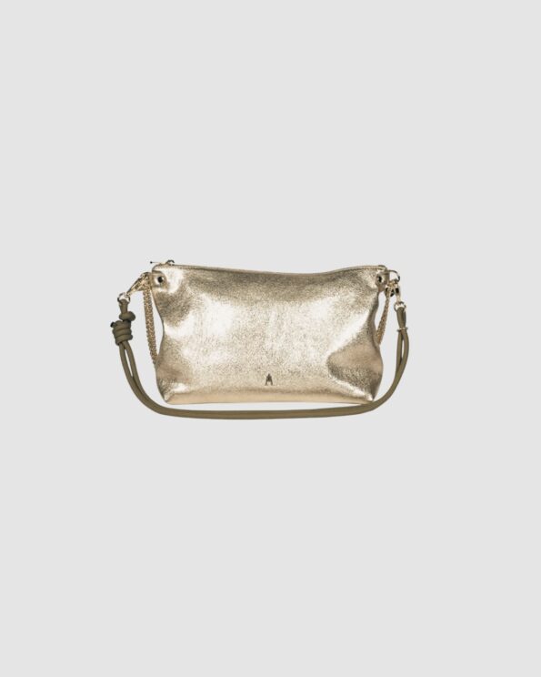 Sac Mallow Or Craie Studio en cuir d’agneau métallisé avec bandoulières interchangeables