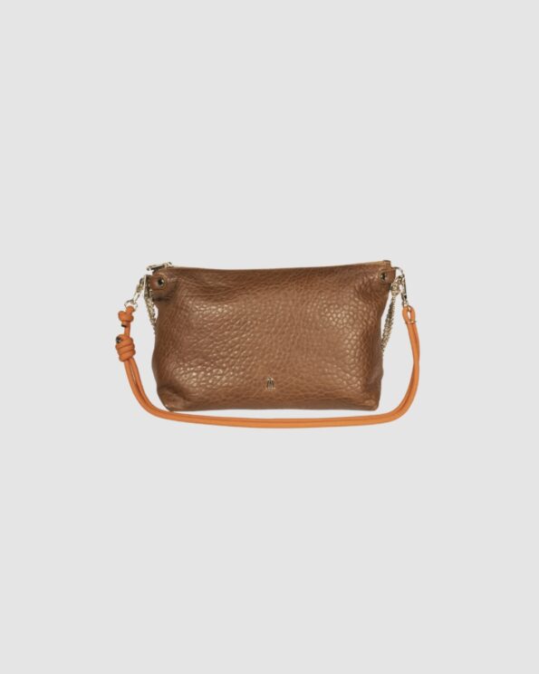Sac Mallow Bubble Havana Craie en cuir camel avec bandoulière corde mandarine