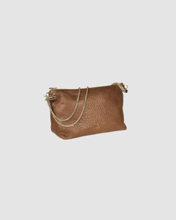Sac Mallow Bubble Havana Craie en cuir camel avec chaîne dorée