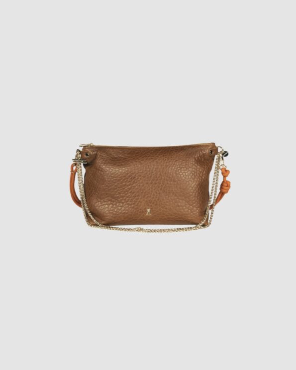 Sac Mallow Bubble Havana Craie Studio en cuir camel avec chaîne dorée