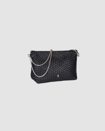 Mallow Tressé Noir Craie Studio – Sac pochette en cuir tressé avec chaîne dorée