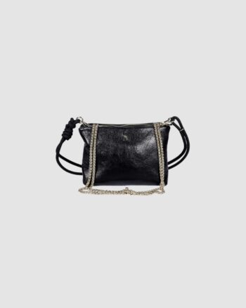 Sac Duo Gotham Craie Studio – Sac bandoulière en cuir d’agneau métallisé noir pailleté avec double zip et bandoulières amovibles