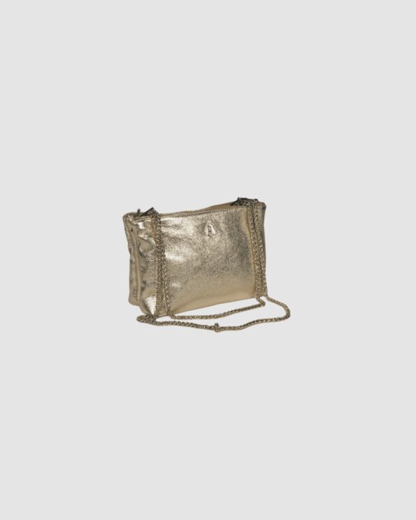 Sac Duo Or Craie Studio en cuir d’agneau métallisé doré avec chaîne dorée et bandoulière corde