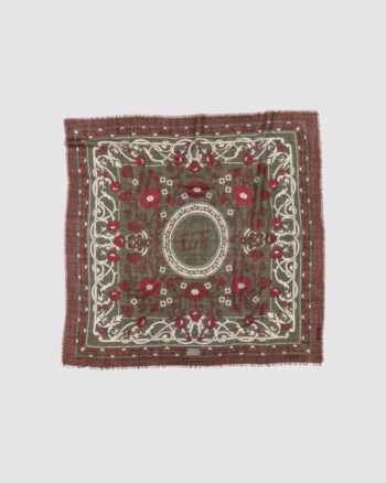 Foulard Marie-Antoinette kaki bordeaux Maison Lecomte Flament en laine et soie