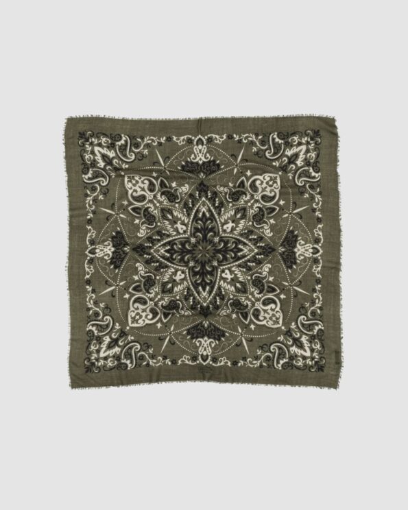Foulard Bandana Kaki Maison Lecomte Flament en laine et cachemire