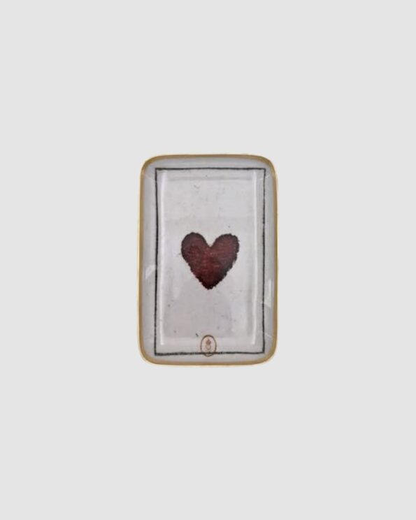 Plateau Solo Cœur à Jouer Boncoeurs en aluminium émaillé avec motif cœur rouge et bordure dorée