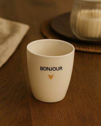 Gobelet message Bonjour doré – Opjet Paris en faïence blanche