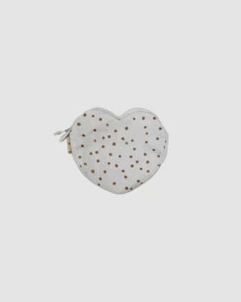 Pochette Cœur Dots Hostie Boncoeurs en coton blanc à pois dorés avec fermeture zippée