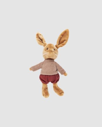 Lenny Lapin Egmont Toys debout, peluche musicale avec grandes oreilles et tenue en tricot