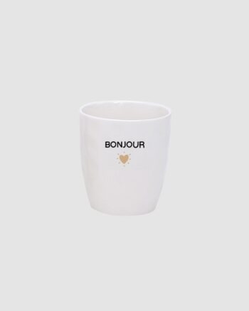 Gobelet message Bonjour doré – Opjet Paris en faïence blanche