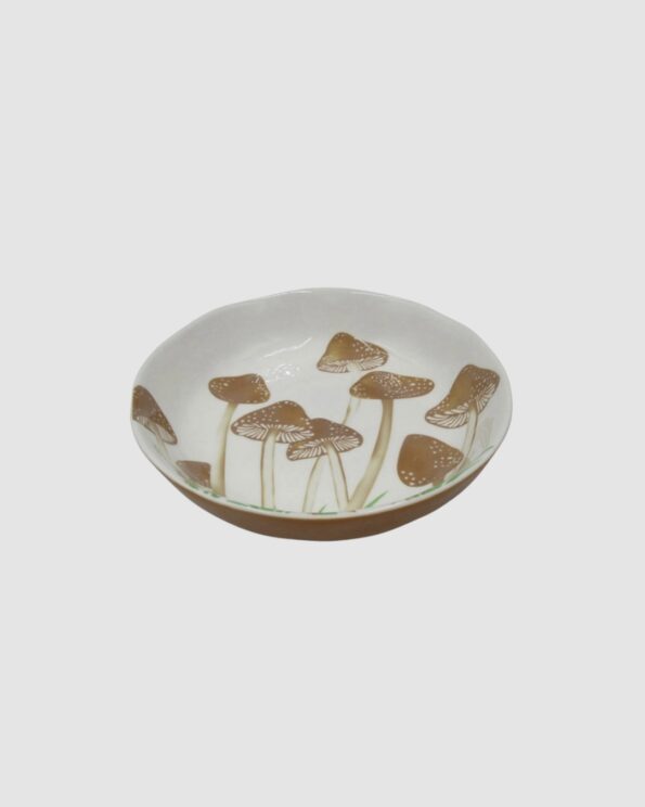 Photo de la coupelle Mushroom Opjet en céramique, motif champignons marron