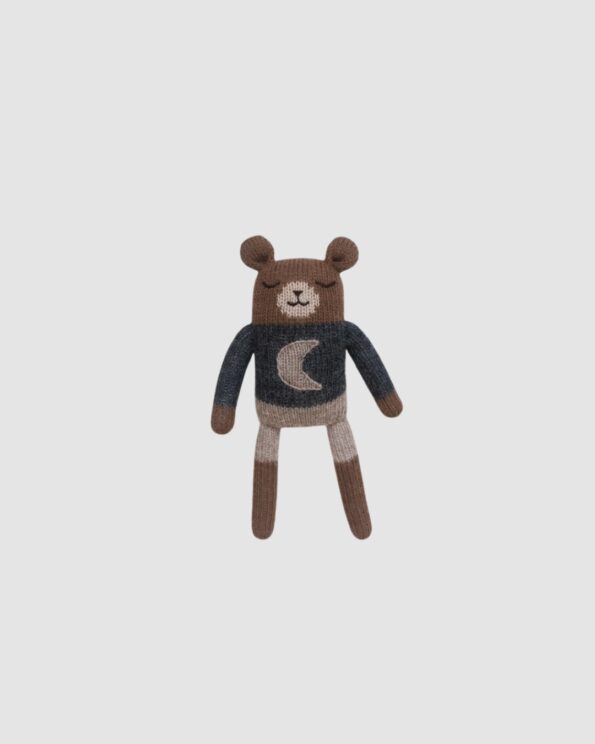 Doudou Ourson Midnight Main Sauvage tricoté à la main en laine baby alpaga – Collaboration Organic Zoo