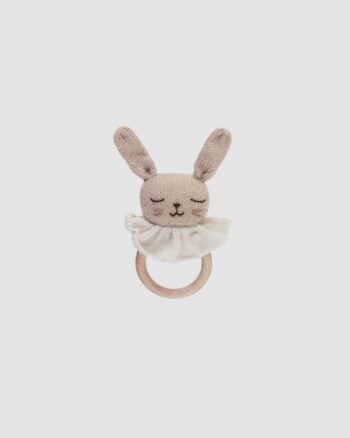 Anneau de dentition Lapin Sable Main Sauvage tricoté à la main en baby alpaga