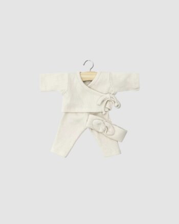 Ensemble cache-cœur Roxane en maille côtelée lin avec headband pour poupée Minikane Babies 28 cm
