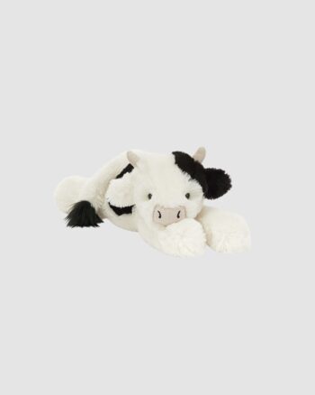 Smudge Cow Jellycat peluche vache noir et blanc allongée