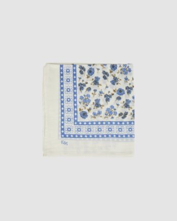 foulard fleuri bleu Émile et Ida coton et soie champêtre bleu 100x100