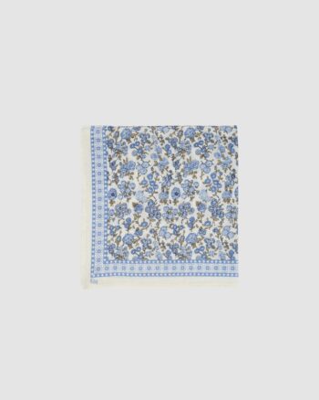 foulard fleuri bleu Émile et Ida coton et soie champêtre 50x50