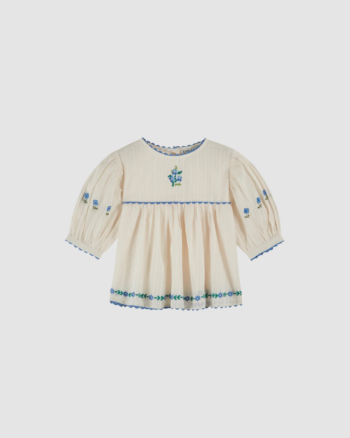 blouse brodé bouquet crème enfant emile et ida coton écru