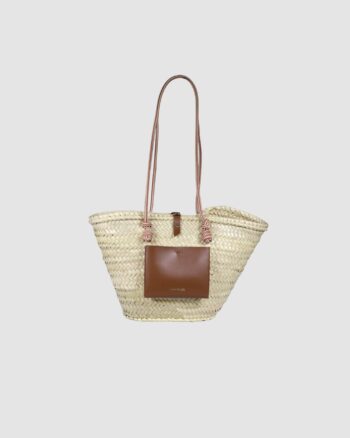 Panier Calanques Tan Rosage Craie Studio en palmier doum et cuir camel