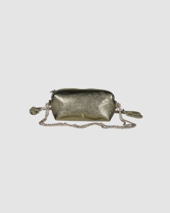 Pochette Nuage Frog Craie Studio en cuir d’agneau métallisé kaki