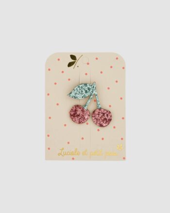 Broche Cerise Luciole et Petit Pois pailletée rose