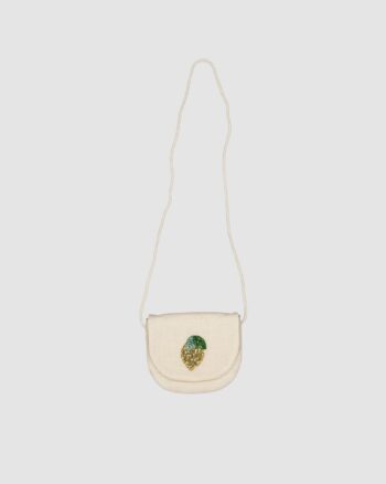 Sac à main citron enfant Luciole et Petit Pois en coton écru avec motif pailleté