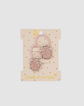 Élastiques mini Lulu la tortue Luciole et Petit Pois rose pailleté