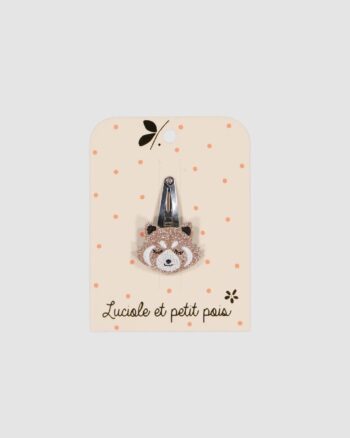Barrette panda roux glitter rose Luciole et Petit Pois sur pince clic clac 4 cm