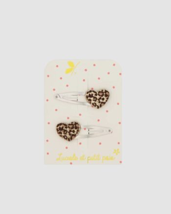 Barrettes Cœurs Léo Luciole et Petit Pois léopard pailleté enfant