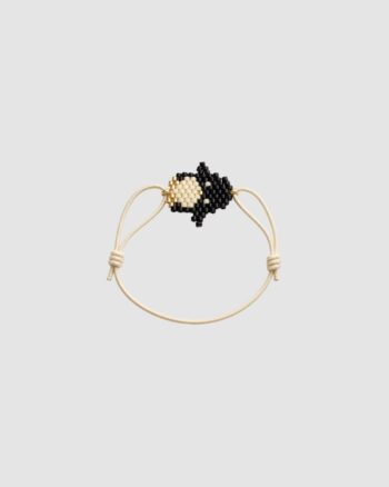 Bracelet enfant à perles pingouin élastique noir écru et doré