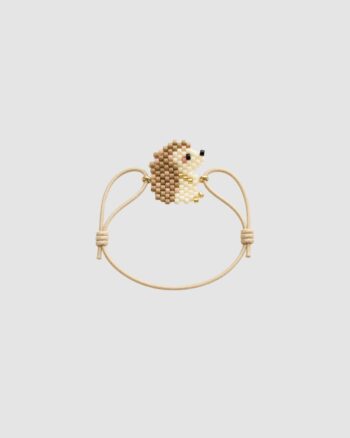 Bracelet enfant à perles hérisson élastique beige et doré