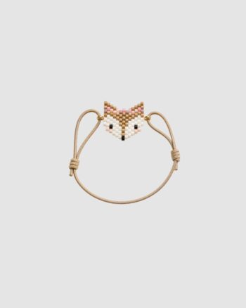 Bracelet enfant à perles renard élastique beige rose poudré et doré