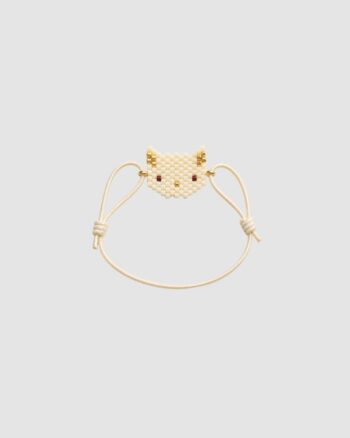 Bracelet enfant à perles chat élastique beige blanc marron et rose