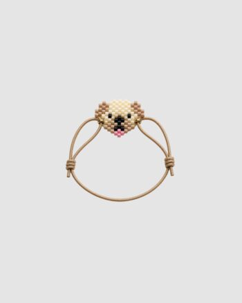 Bracelet enfant à perles chien élastique écru beige marron et doré